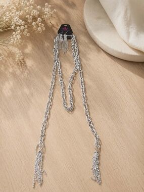 paparazzi Silver Chain Necklace with Sparkling Tassels